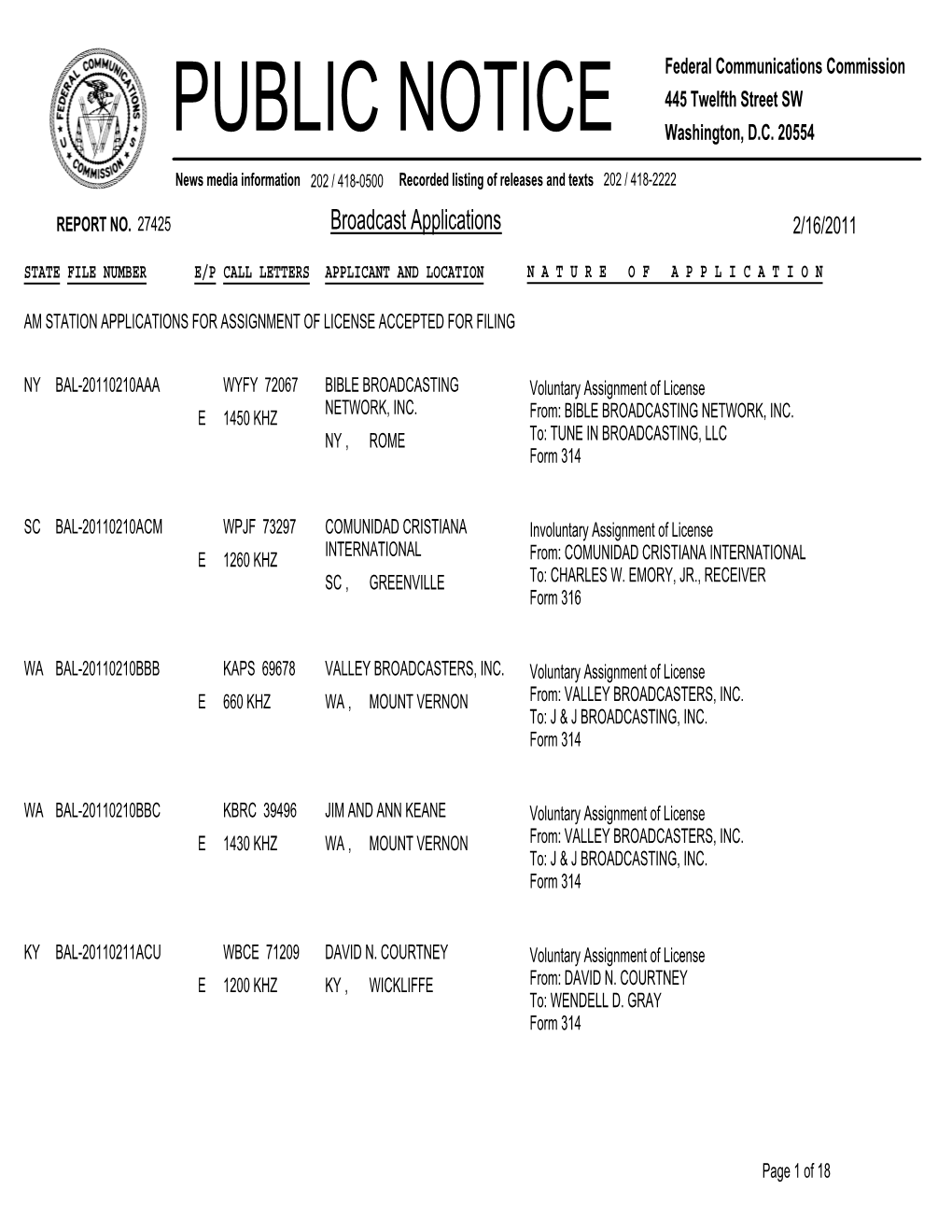 Broadcast Applications 2/16/2011