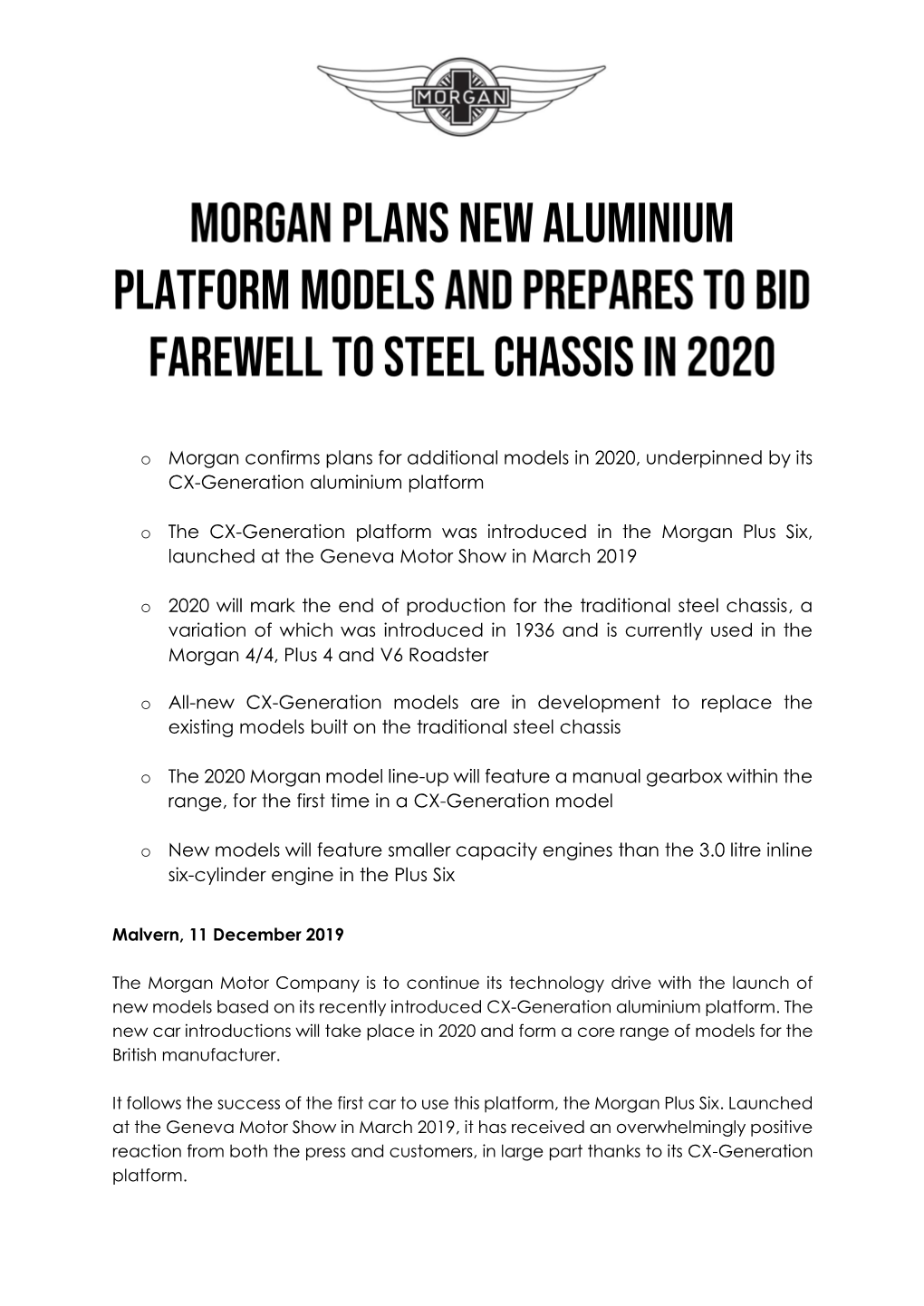 O Morgan Confirms Plans for Additional Models in 2020, Underpinned by Its CX-Generation Aluminium Platform