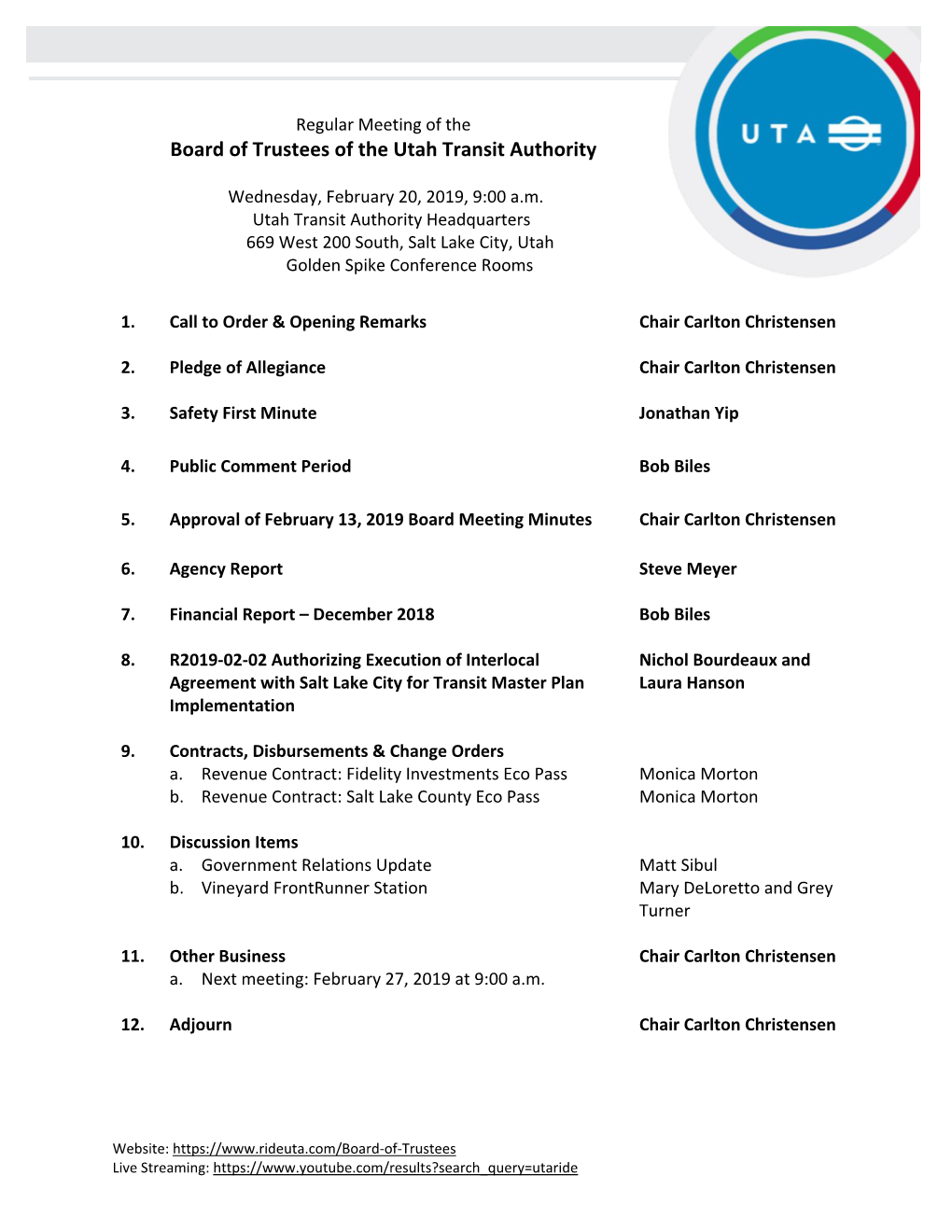 Board of Trustees of the Utah Transit Authority