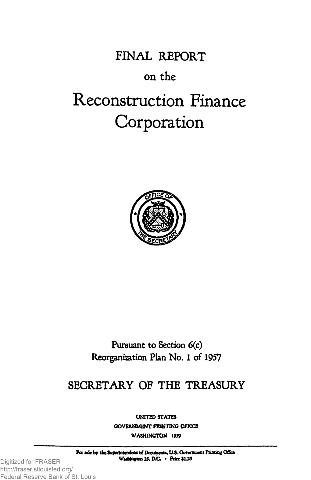 Final Report of the Reconstruction Finance Corporation