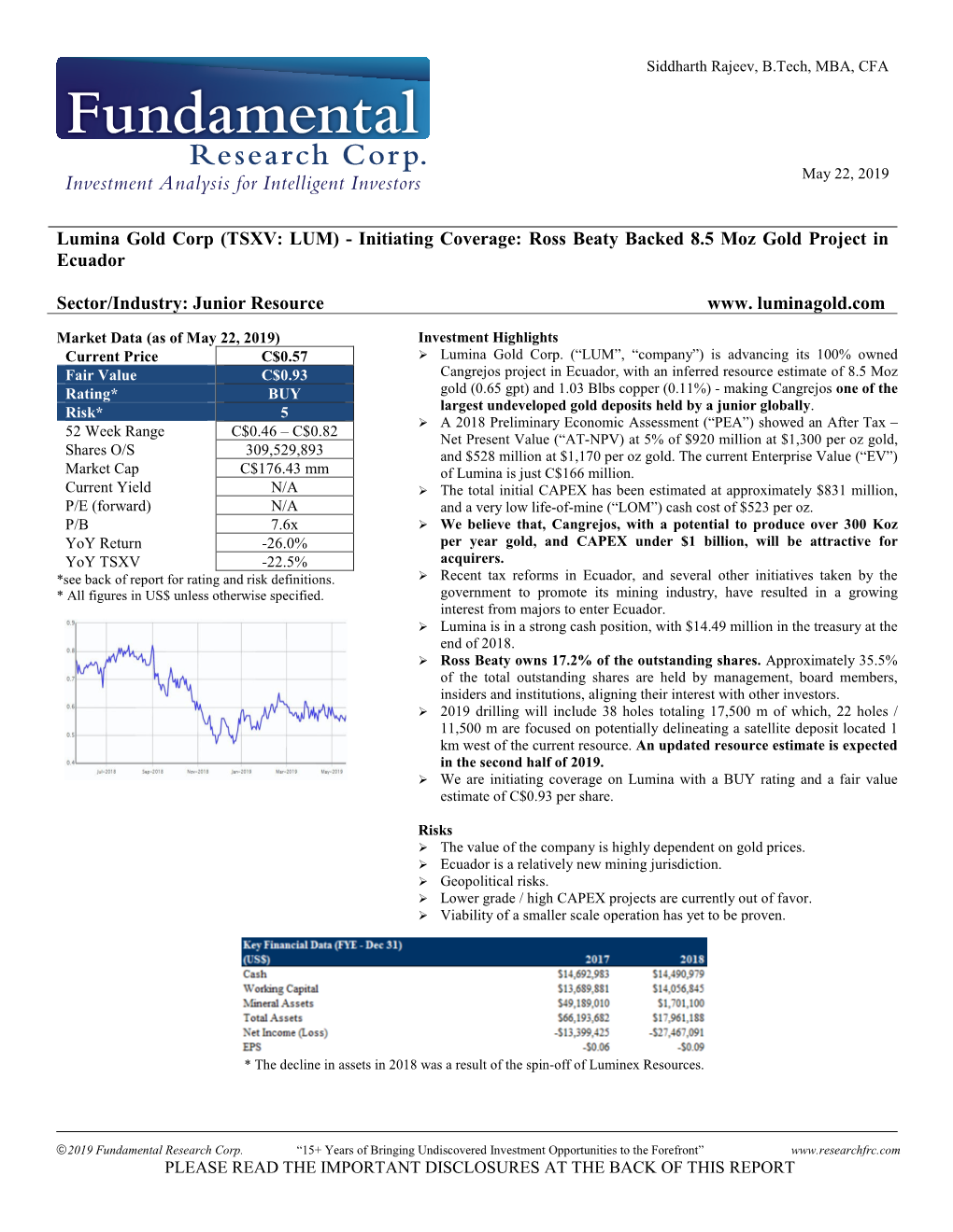 Lumina Gold Corp (TSXV: LUM) - Initiating Coverage: Ross Beaty Backed 8.5 Moz Gold Project in Ecuador