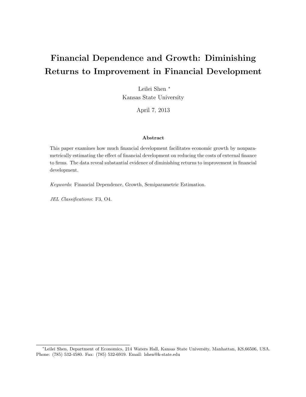 Diminishing Returns to Improvement in Financial Development