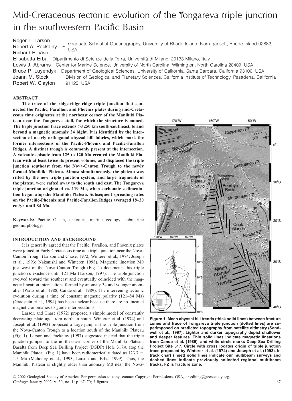 Mid-Cretaceous Tectonic Evolution of the Tongareva Triple Junction in the Southwestern Paciﬁc Basin