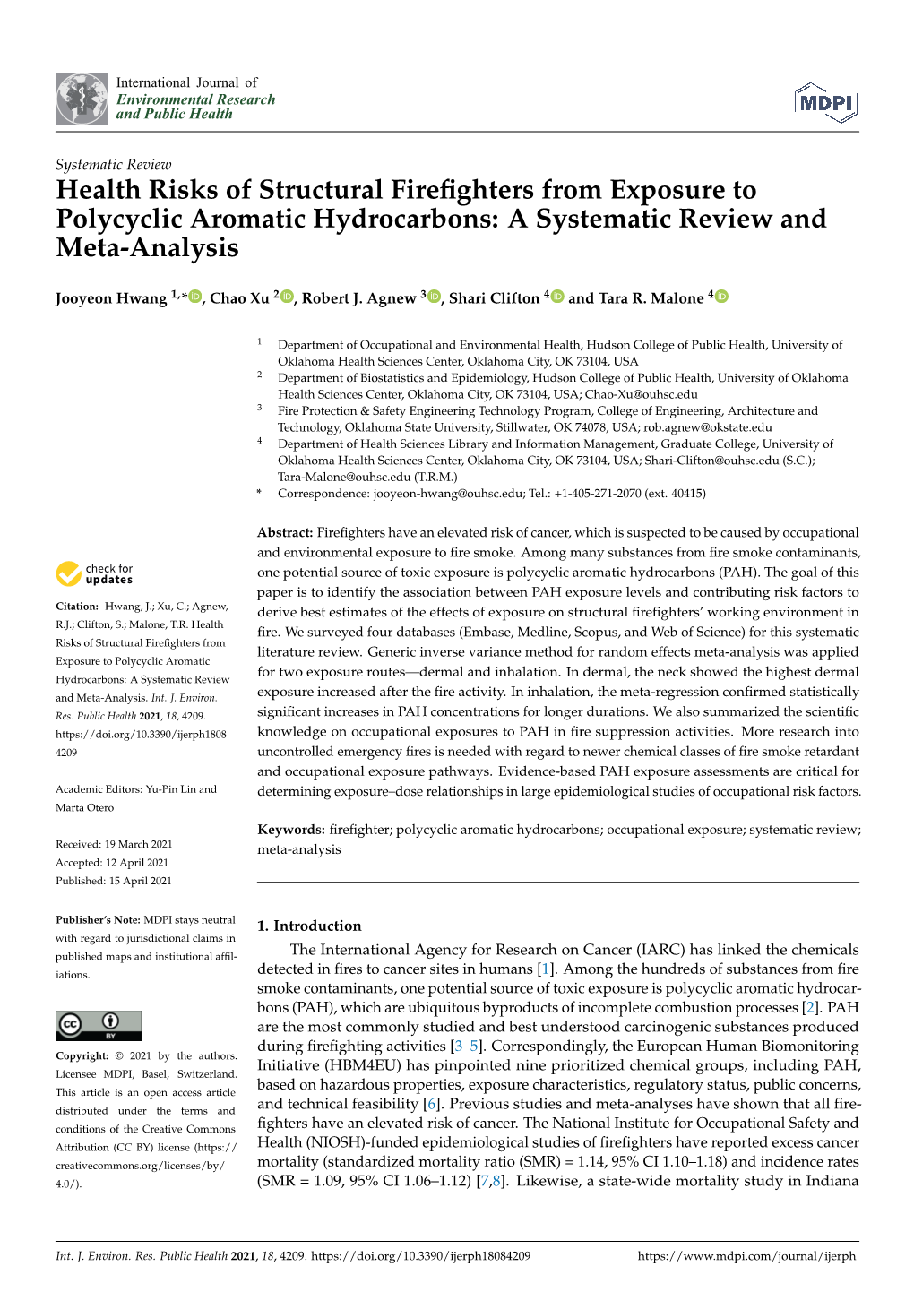 Health Risks of Structural Firefighters from Exposure to Polycyclic