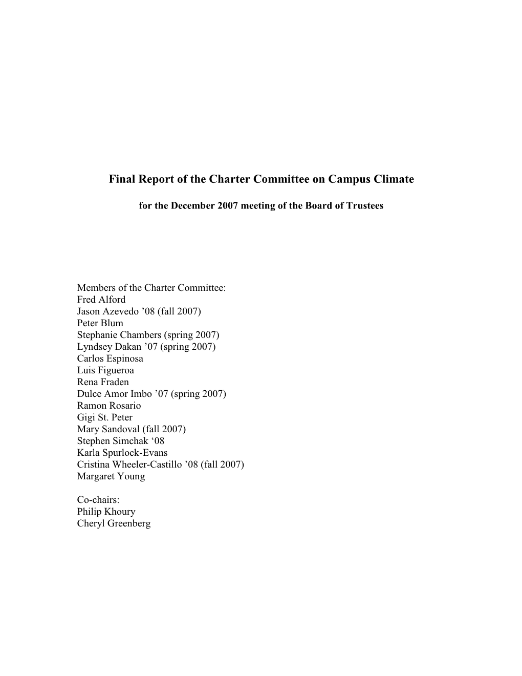 Draft for Climate Committee Proposals