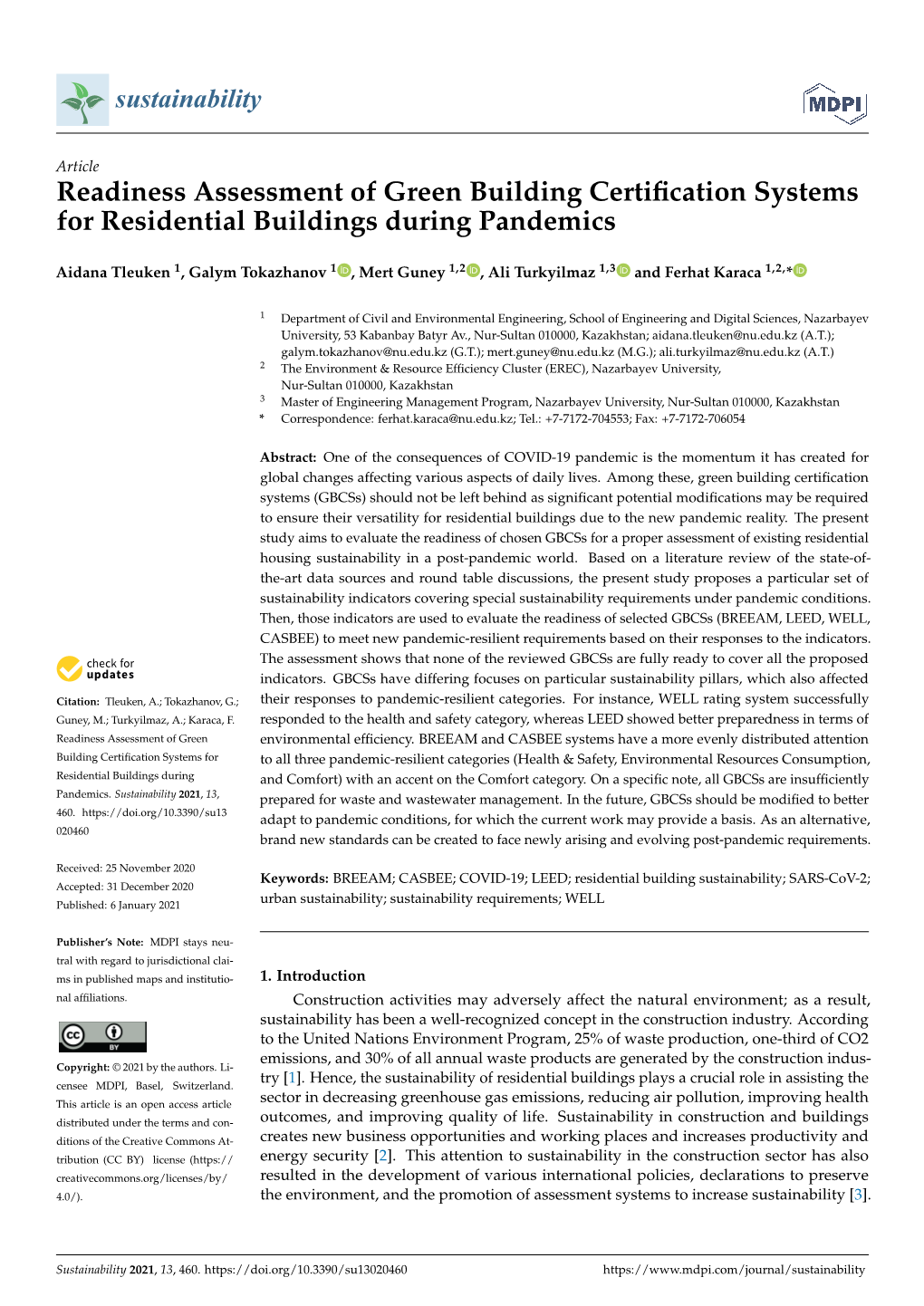 Readiness Assessment of Green Building Certification Systems For