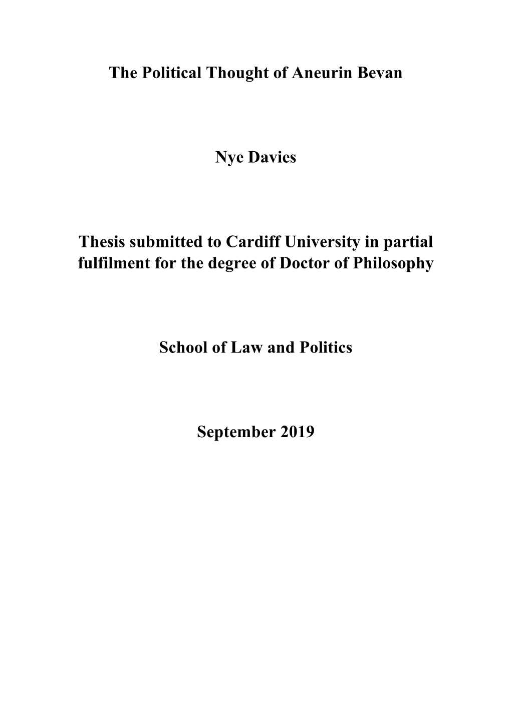 The Political Thought of Aneurin Bevan Nye Davies Thesis