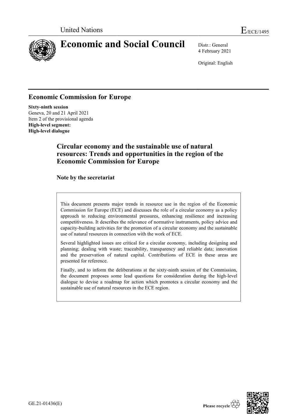 E/ECE/1495 Economic and Social Council Distr.: General