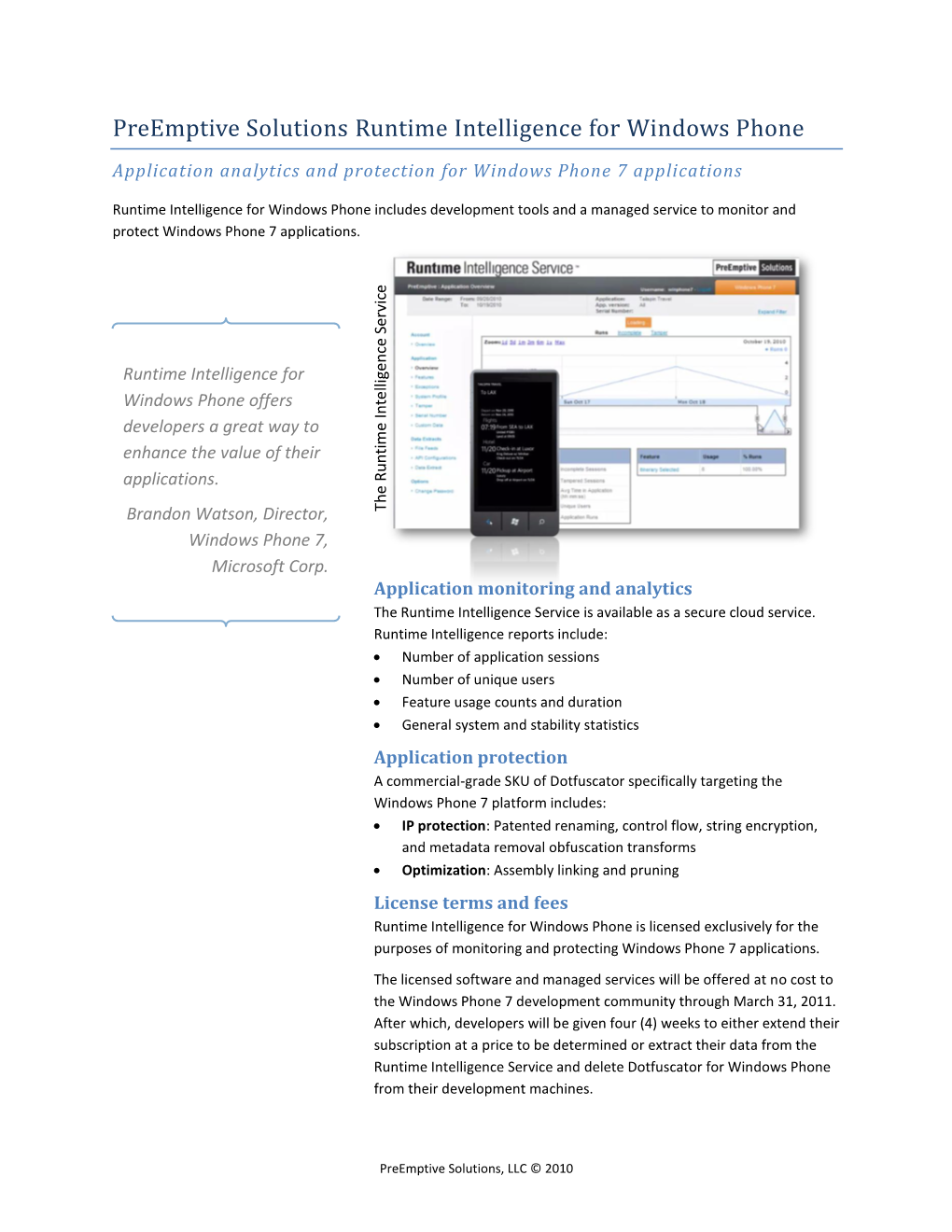 Preemptive Solutions Runtime Intelligence for Windows Phone