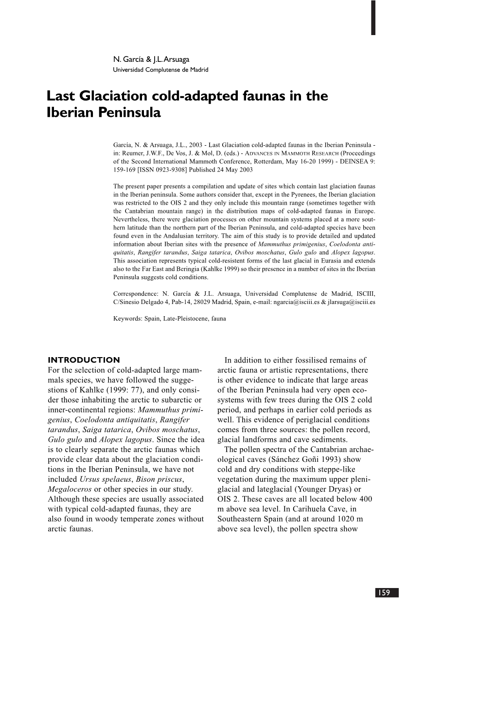 Last Glaciation Cold-Adapted Faunas in the Iberian Peninsula