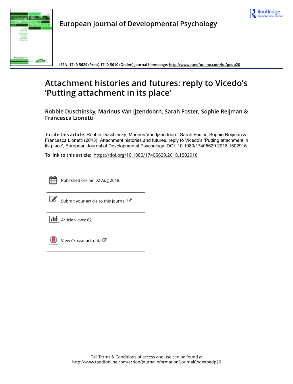 Attachment Histories and Futures: Reply to Vicedo’S ‘Putting Attachment in Its Place’