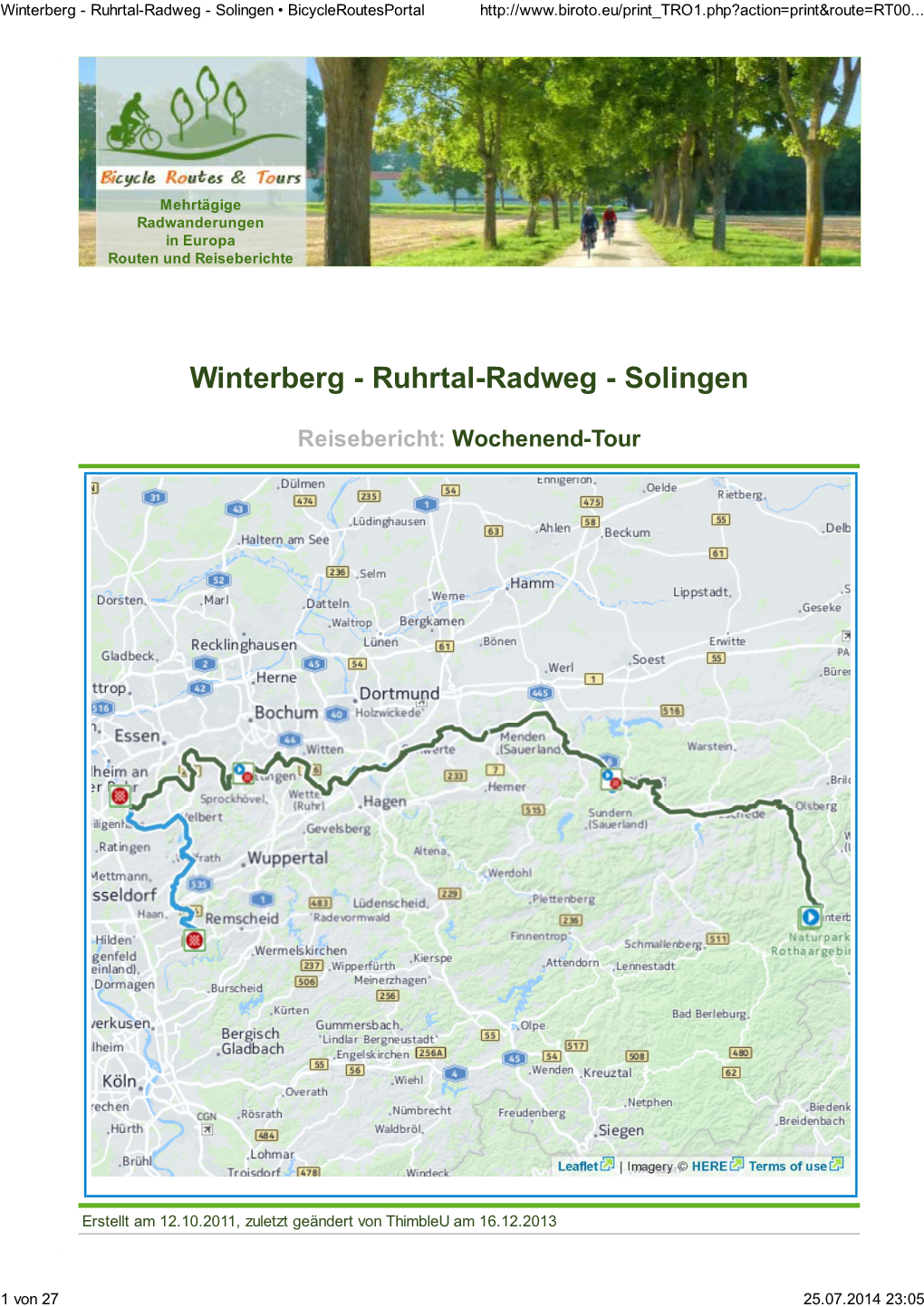 Winterberg - Ruhrtal-Radweg - Solingen • Bicycleroutesportal