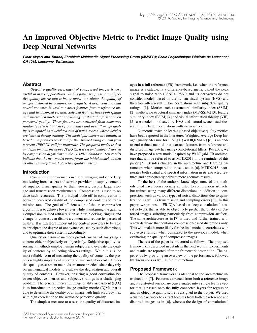 An Improved Objective Metric to Predict Image Quality Using Deep Neural Networks