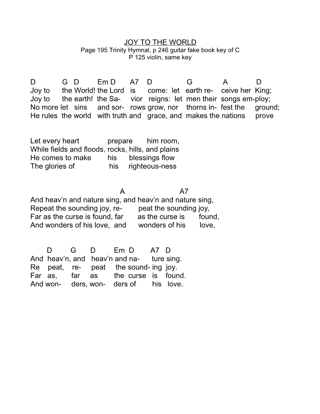 Page 195 Trinity Hymnal, P 246 Guitar Fake Book Key of C