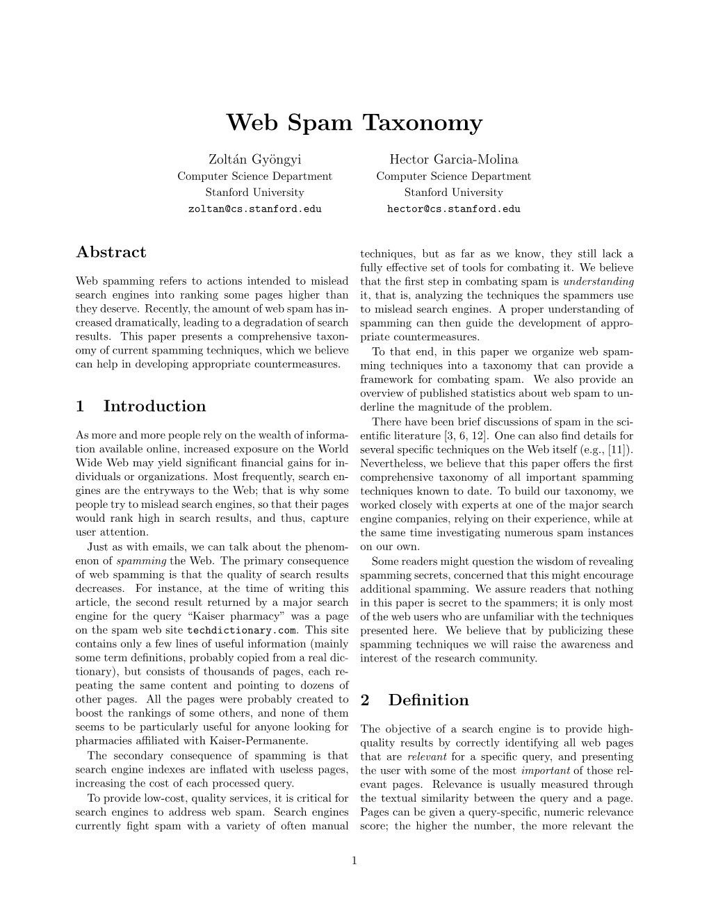 Web Spam Taxonomy