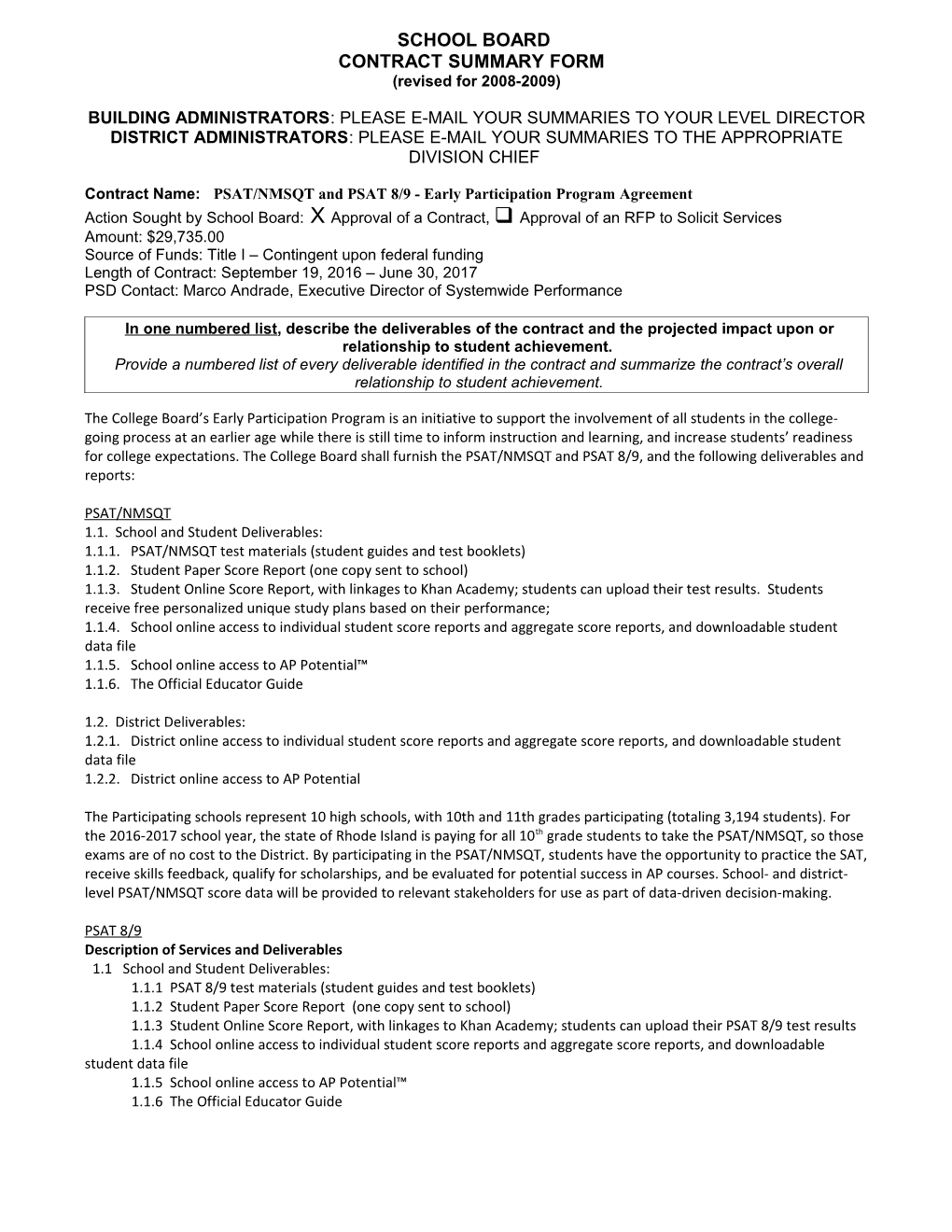 Contract Name: PSAT/NMSQT and PSAT 8/9 - Early Participation Program Agreement