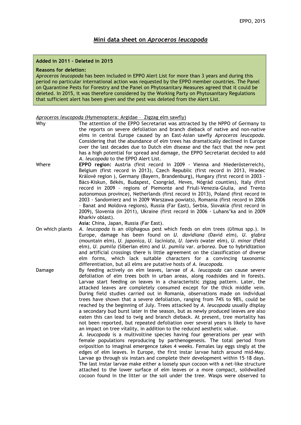 Mini Data Sheet on Aproceros Leucopoda