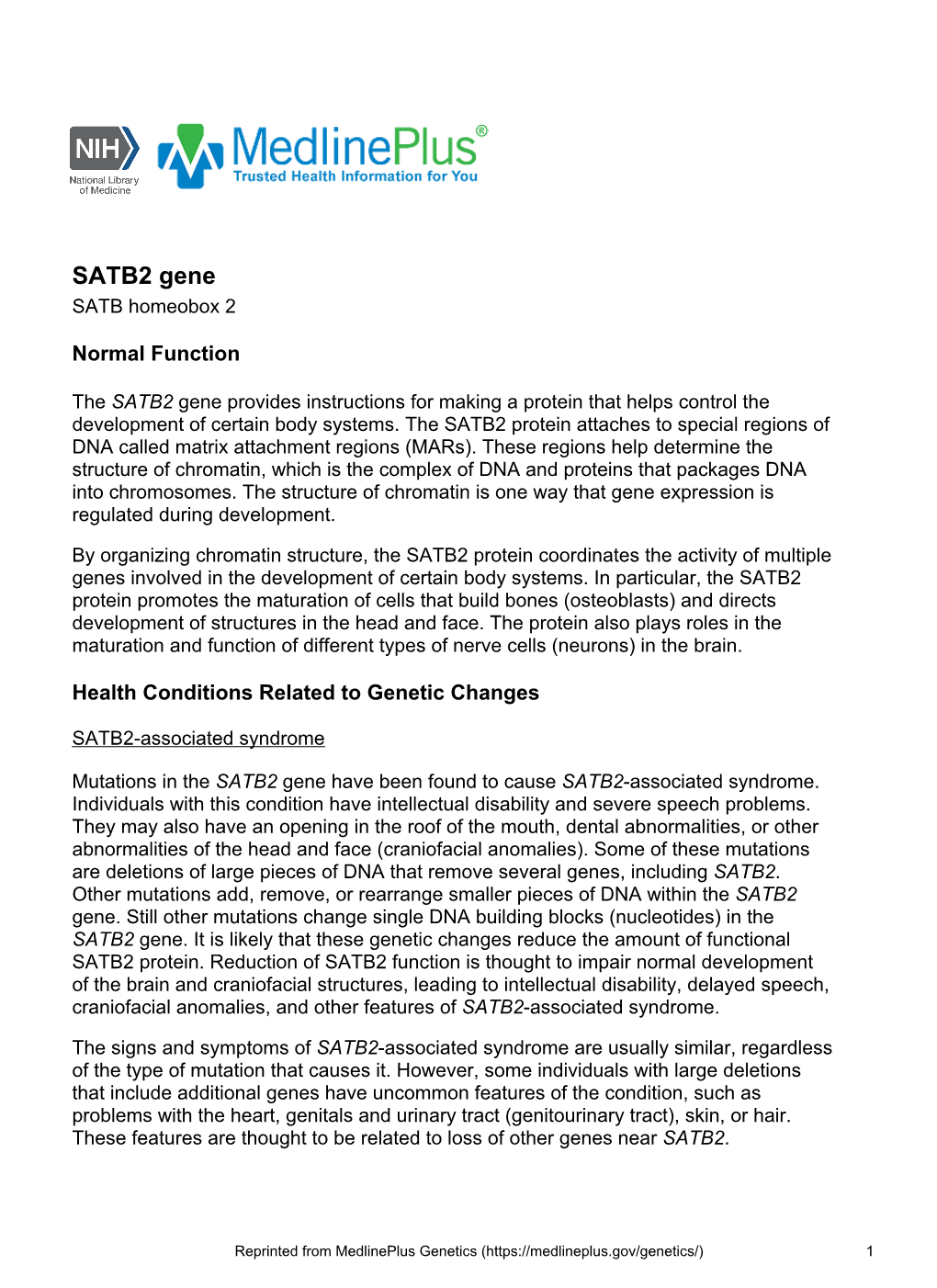 SATB2 Gene SATB Homeobox 2