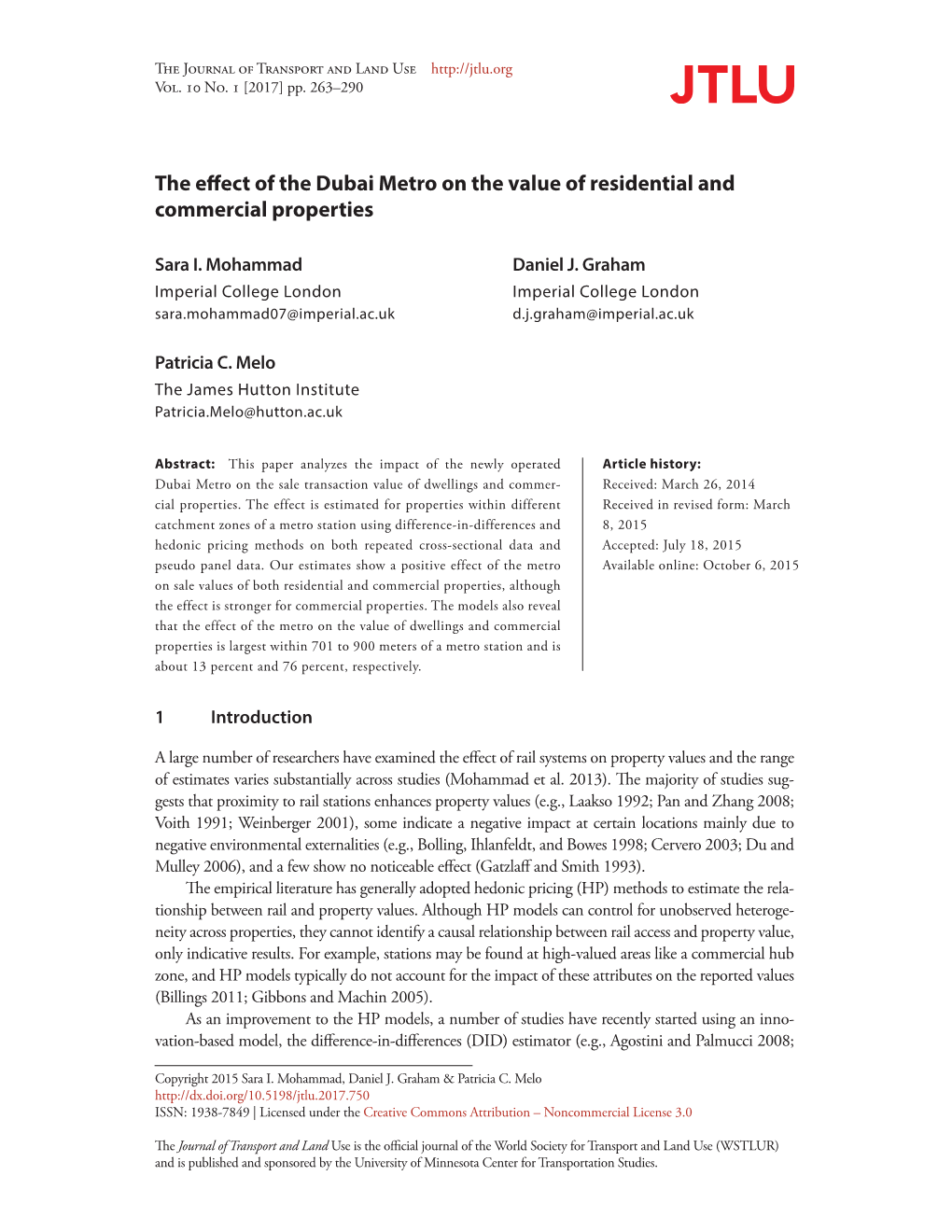 The Effect of the Dubai Metro on the Value of Residential and Commercial Properties