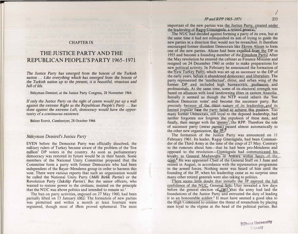 The Justice Party Anf the Republican People's Party 1965-1971.Pdf