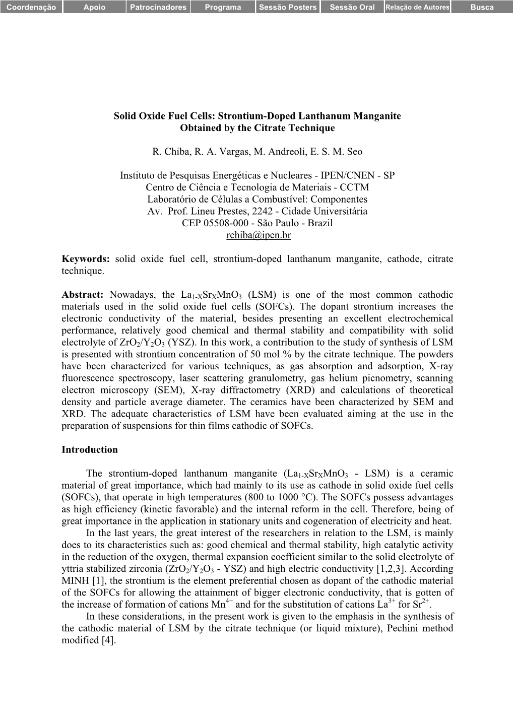 Solid Oxide Fuel Cells: Strontium-Doped Lanthanum Manganite Obtained by the Citrate Technique