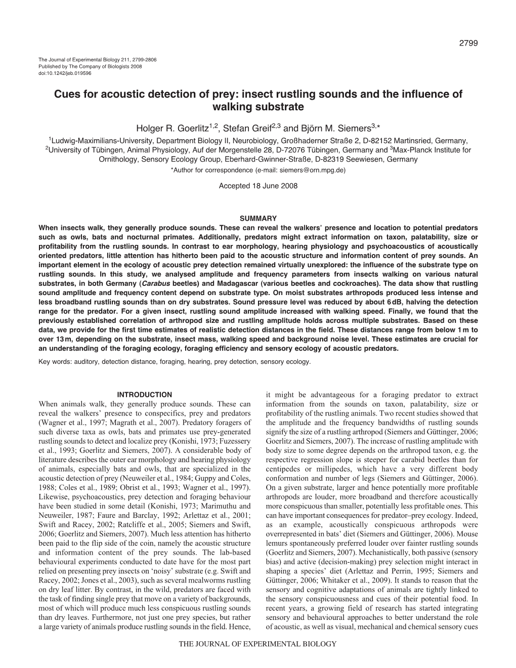 Cues for Acoustic Detection of Prey: Insect Rustling Sounds and the Influence of Walking Substrate