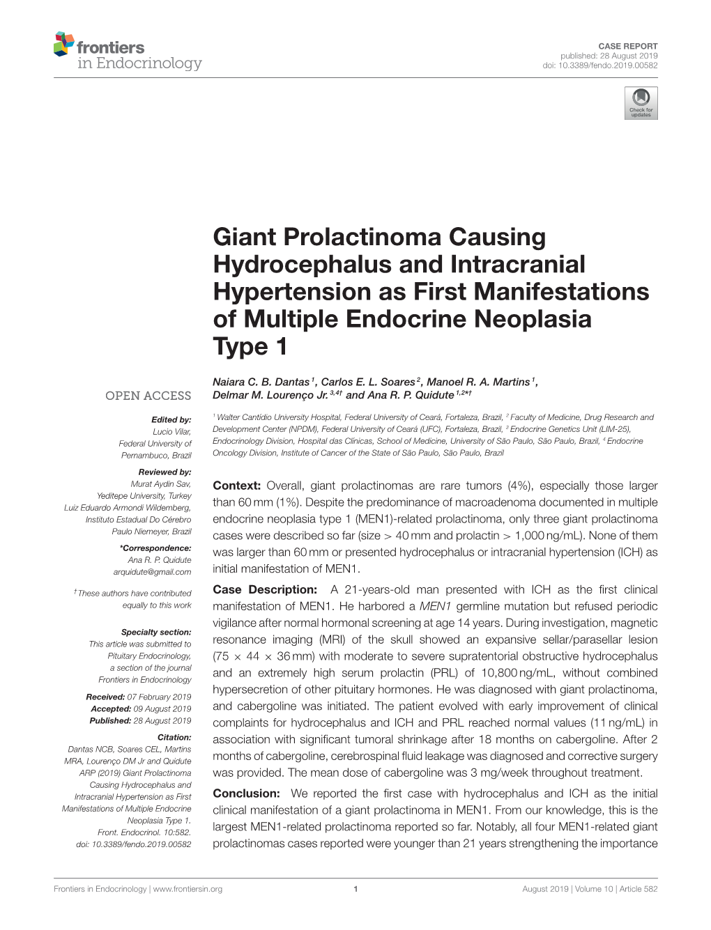 Giant Prolactinoma Causing Hydrocephalus and Intracranial Hypertension As First Manifestations of Multiple Endocrine Neoplasia Type 1