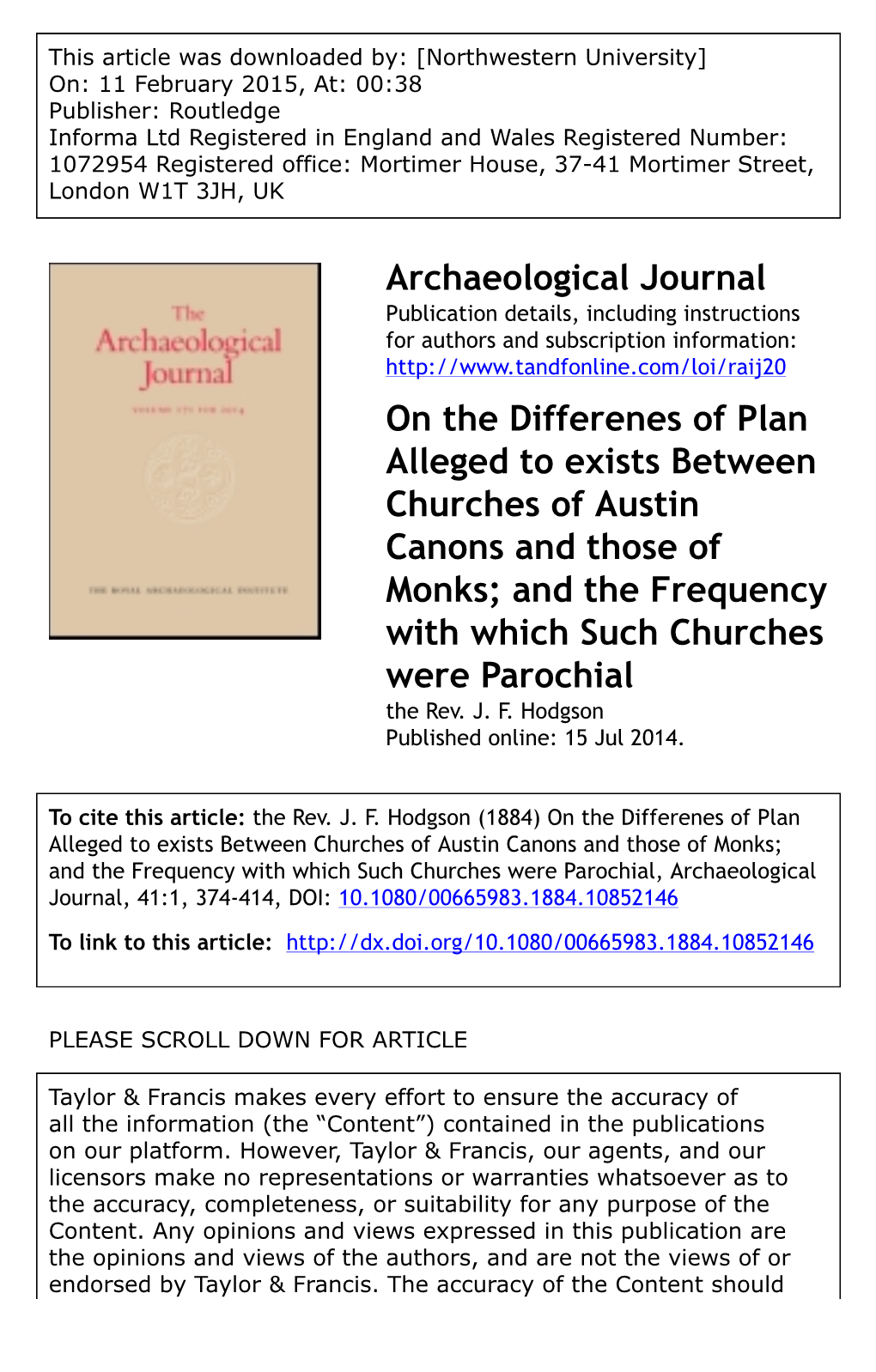 Archaeological Journal on the Differenes of Plan Alleged to Exists