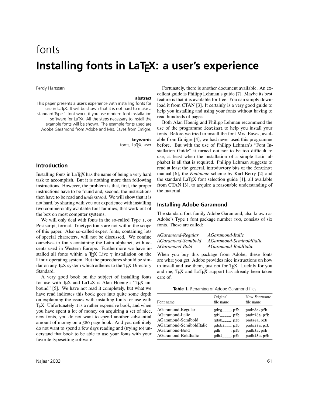 Installing Fonts in Latex: a User's Experience