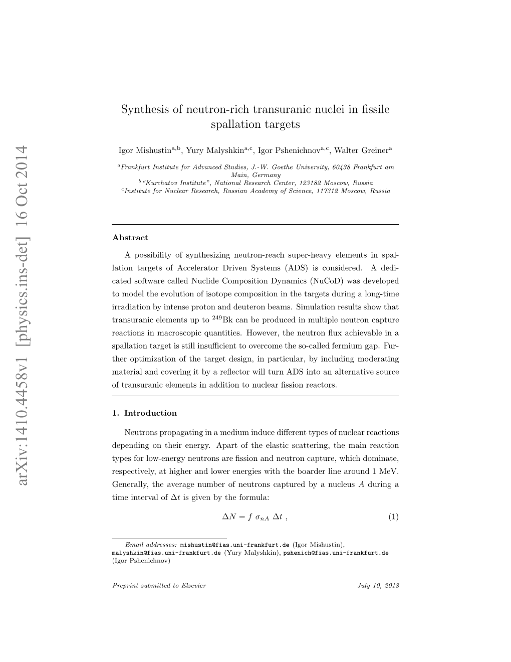 Synthesis of Neutron-Rich Transuranic Nuclei in Fissile Spallation Targets