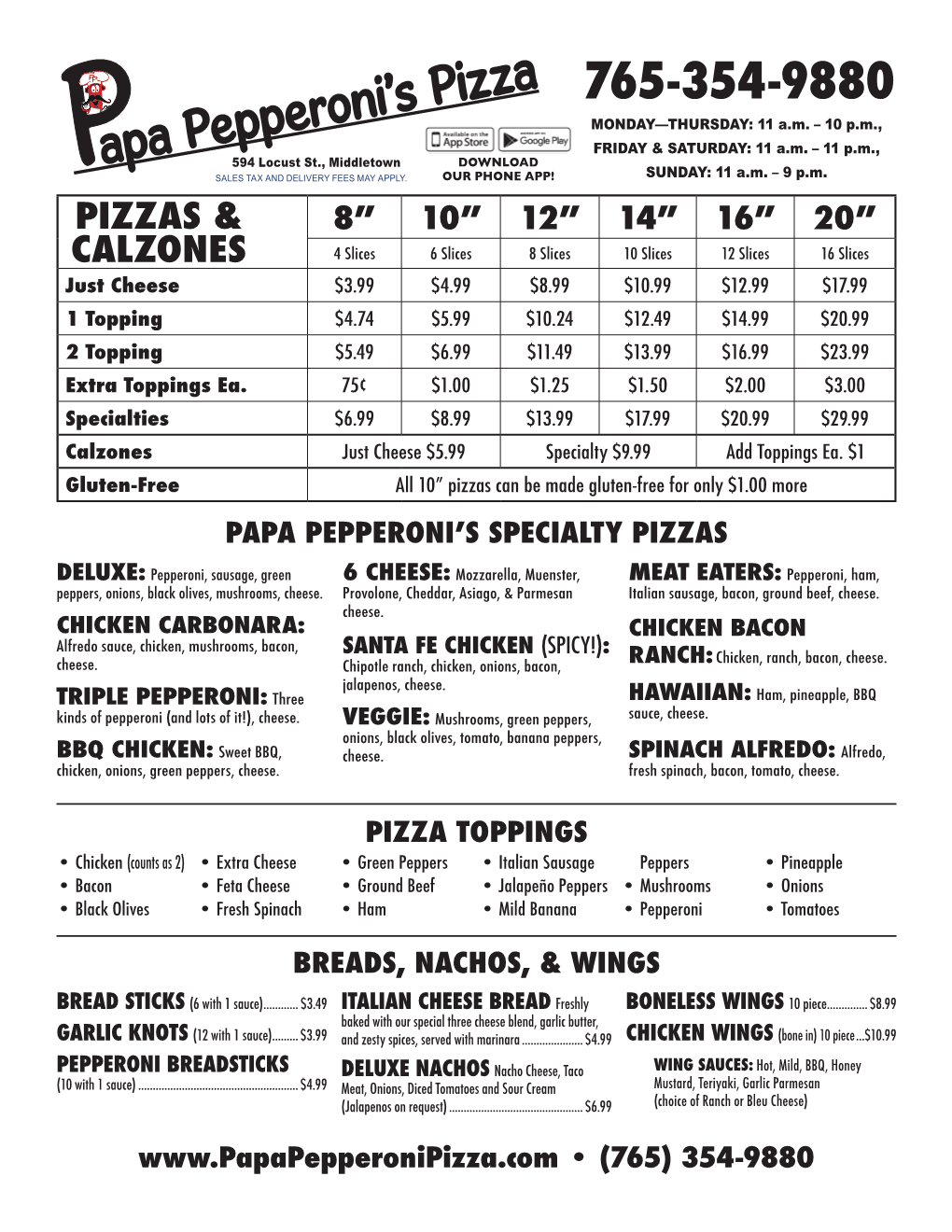 See Our Menu