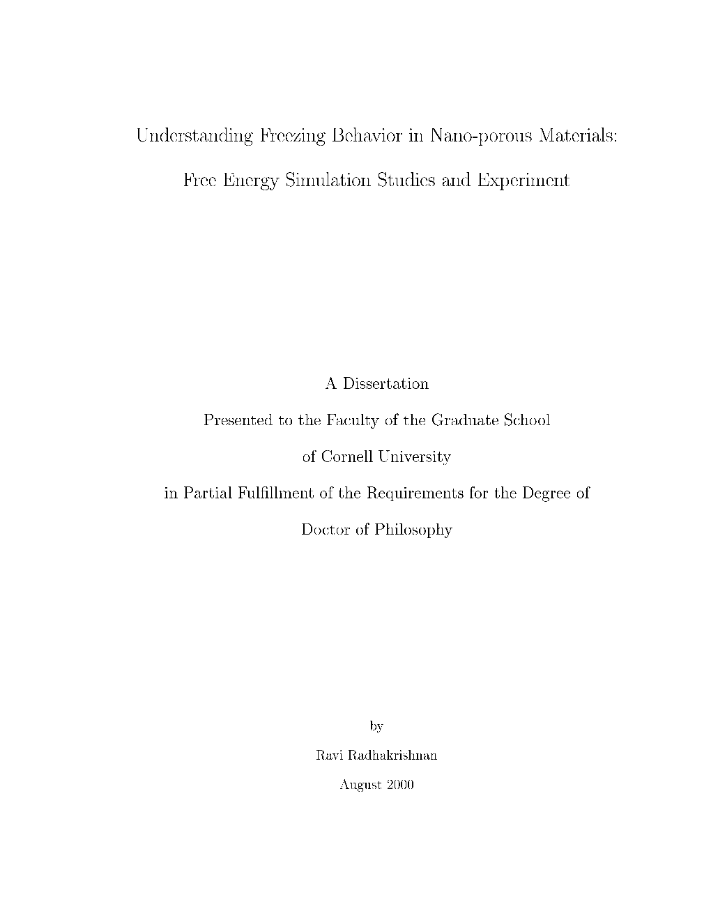 Understanding Freezing Behavior in Nano-Porous Materials: Free