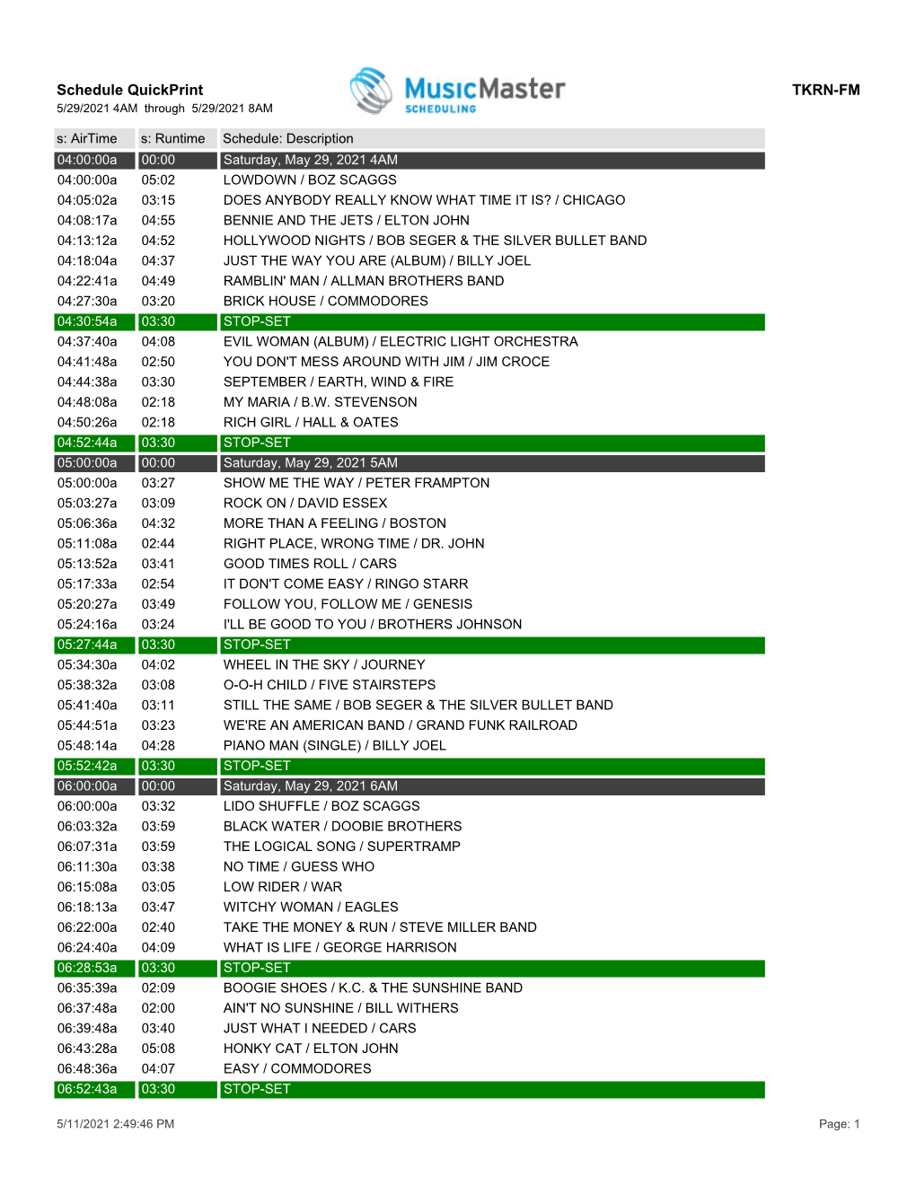 Schedule Quickprint TKRN-FM