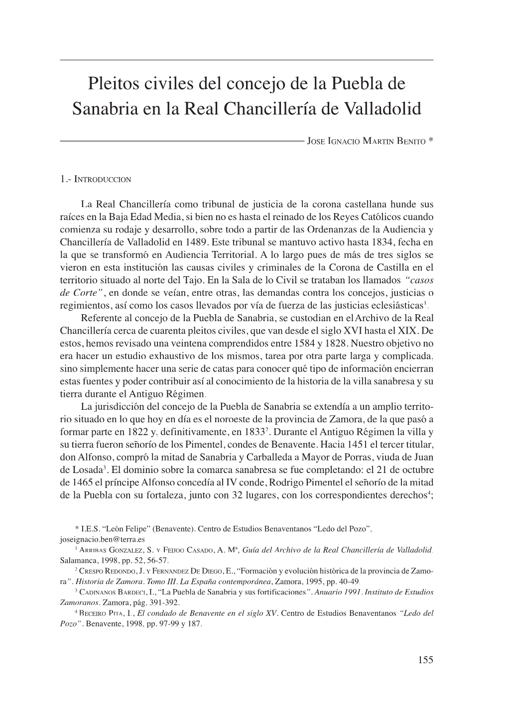 Pleitos Civiles Del Concejo De La Puebla De Sanabria En La Real Chancillería De Valladolid