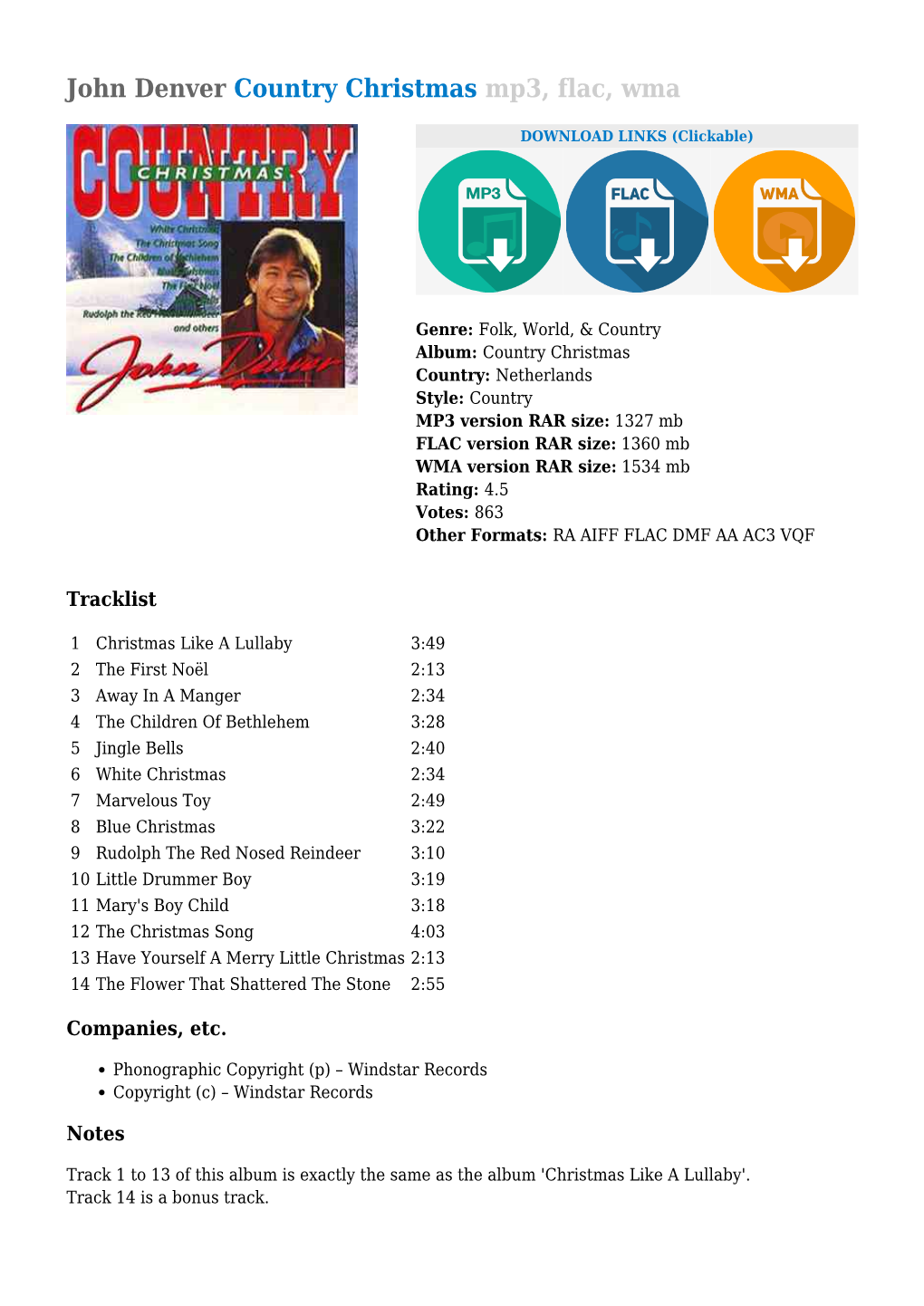 John Denver Country Christmas Mp3, Flac, Wma