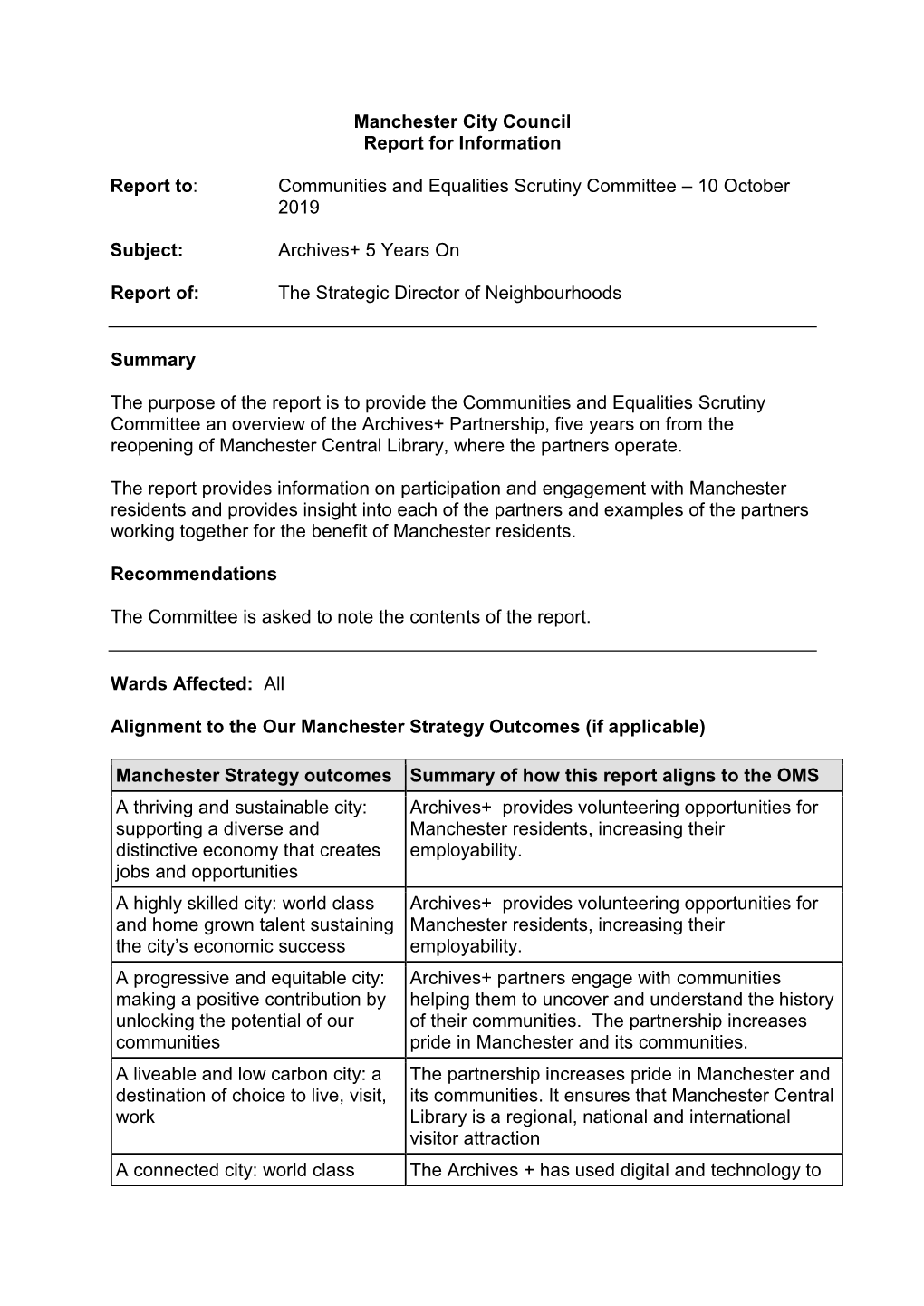 Manchester City Council Report for Information