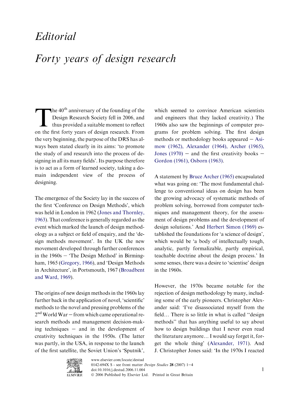 Editorial Forty Years of Design Research