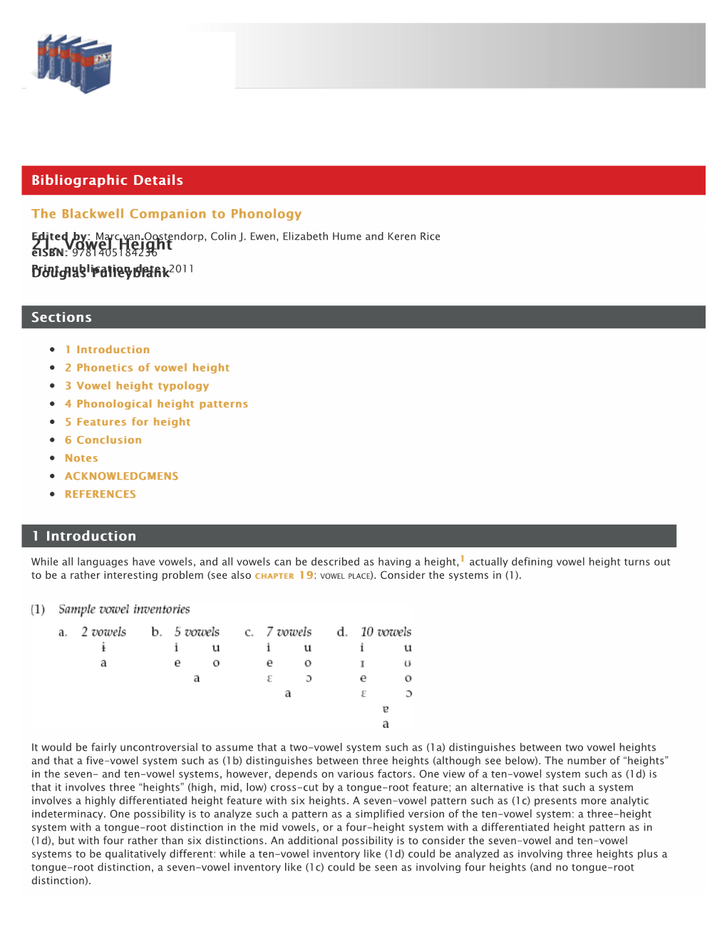 21. Vowel Height : the Blackwell Companion To