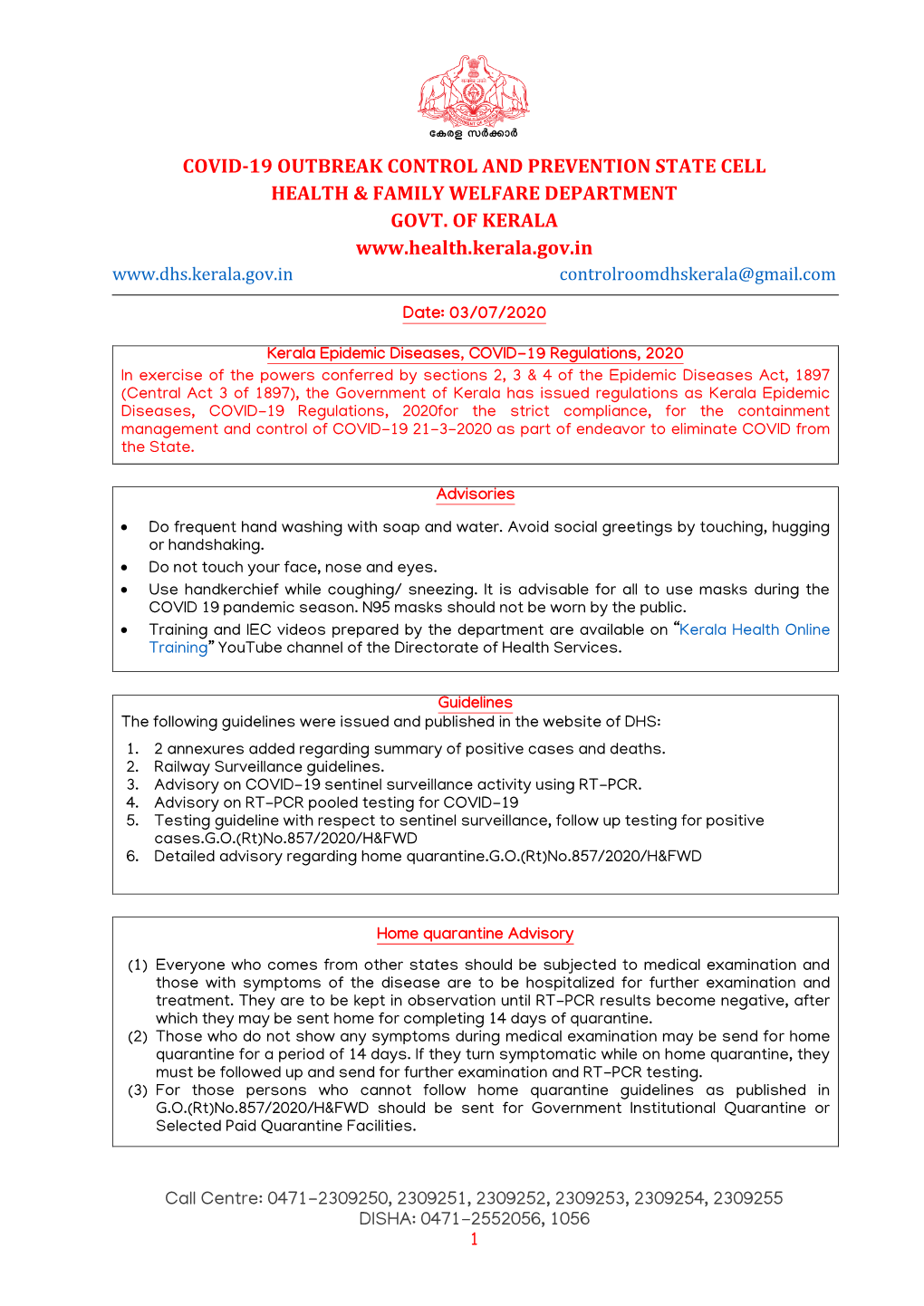 Covid-19 Outbreak Control and Prevention State Cell Health & Family Welfare Department Govt