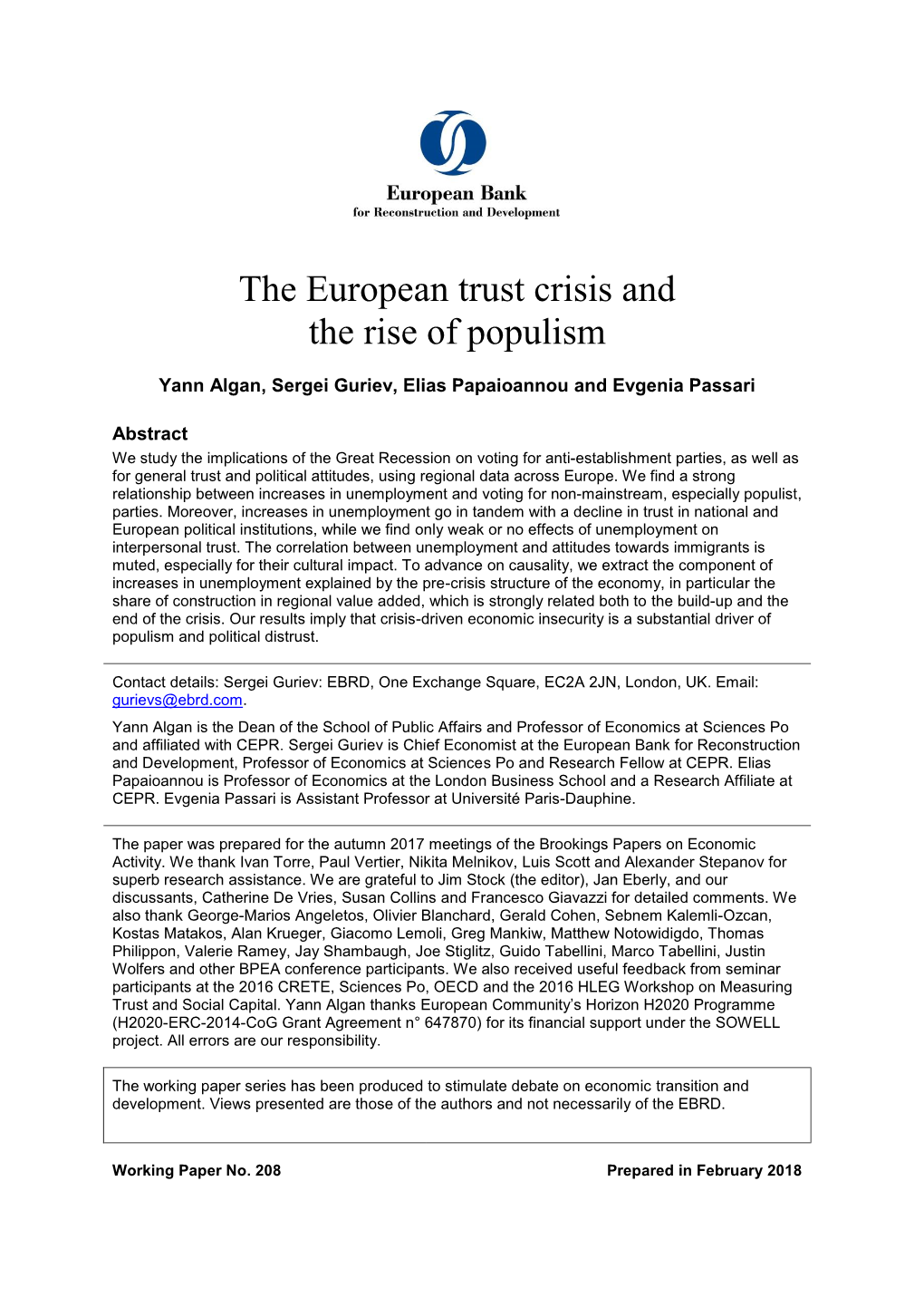 The European Trust Crisis and the Rise of Populism