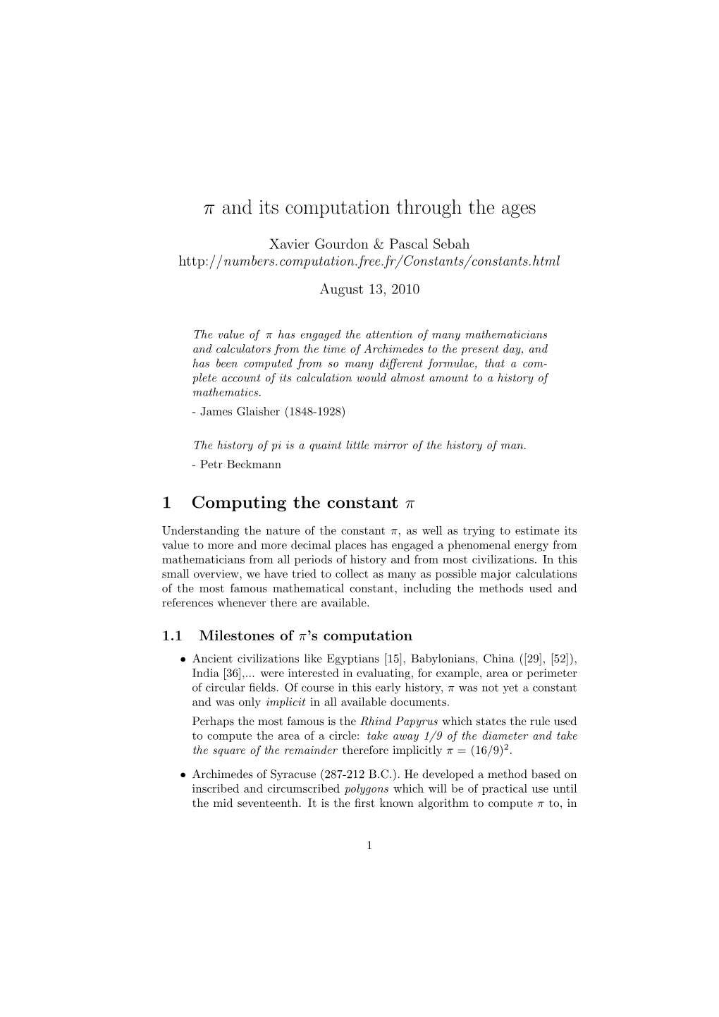 Π and Its Computation Through the Ages