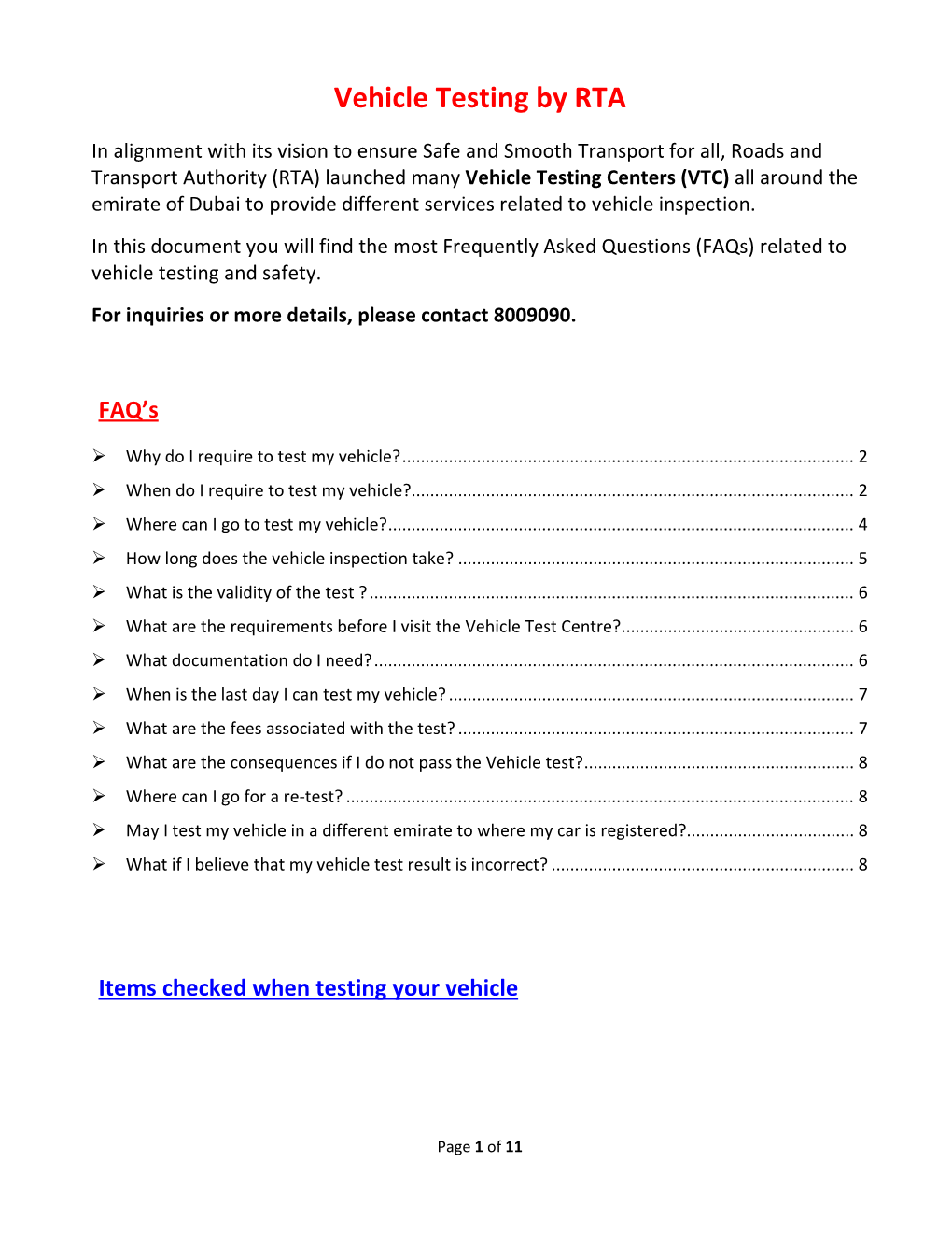 Vehicle Testing by RTA