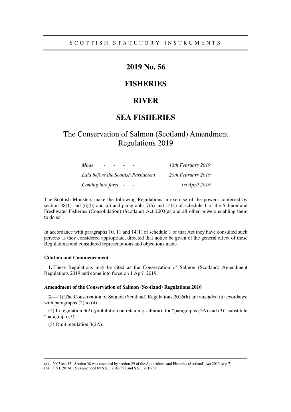 The Conservation of Salmon (Scotland) Amendment Regulations 2019