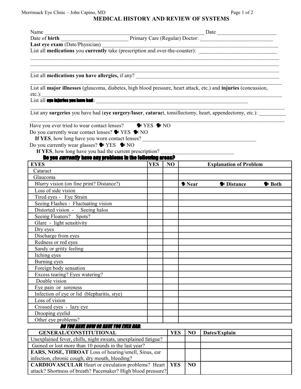 Medical History Questionnaire