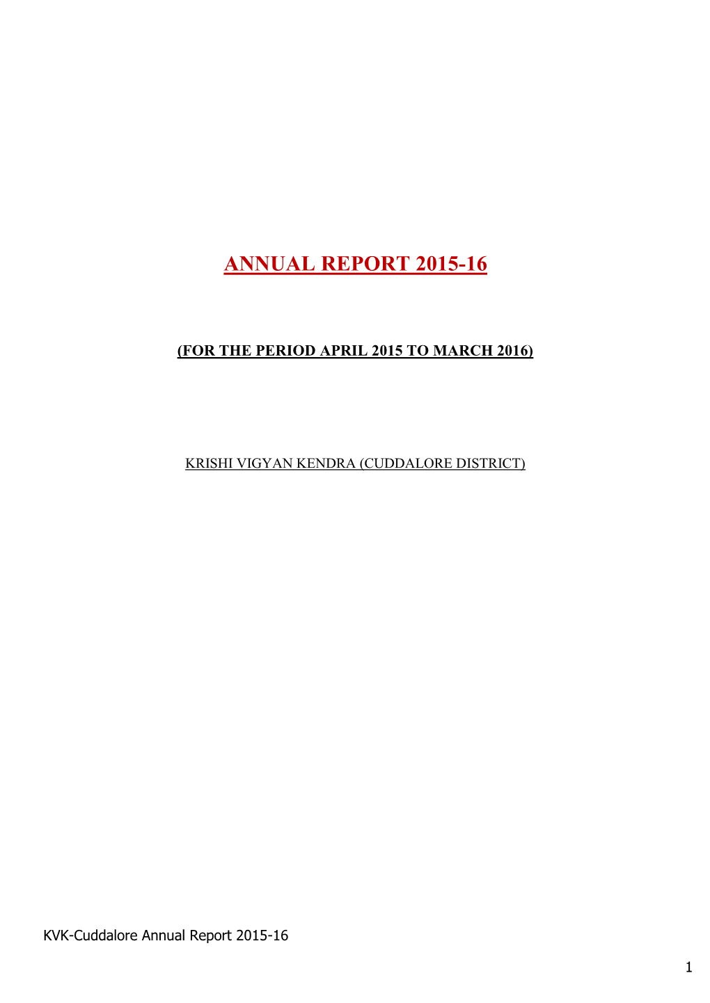 KVK-Cuddalore – Annual Report- 2015-16