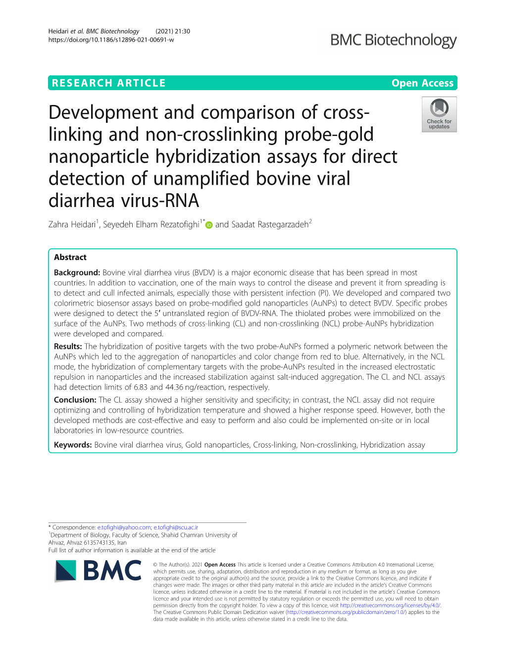 Linking and Non-Crosslinking Probe-Gold Nanoparticle Hybridization Assays for Direct Detection of Unamplified Bovine Viral Diarrhea Virus-RNA