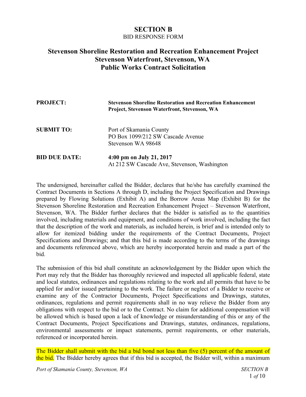 Stevenson Shoreline Restoration and Recreation Enhancement Project