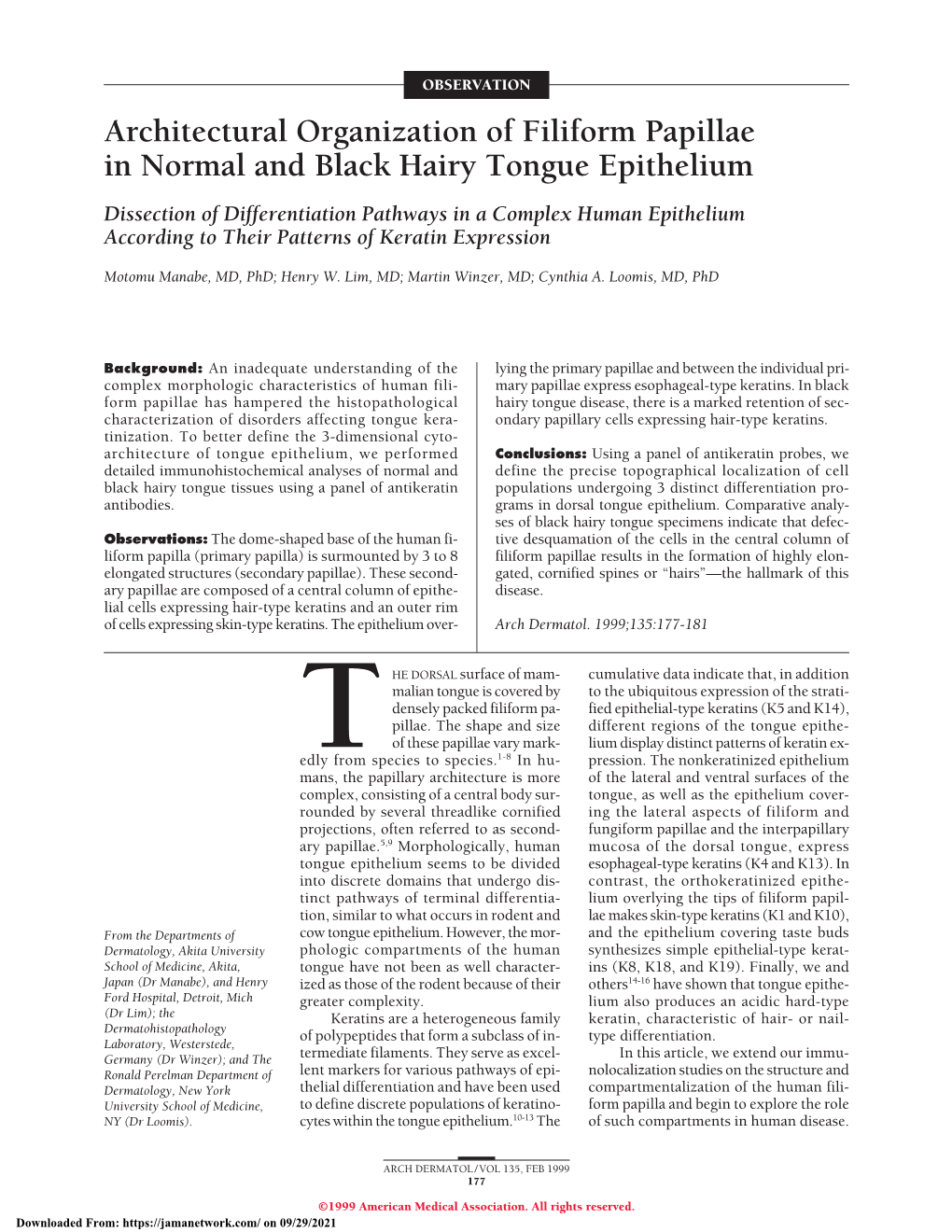 Architectural Organization of Filiform Papillae in Normal