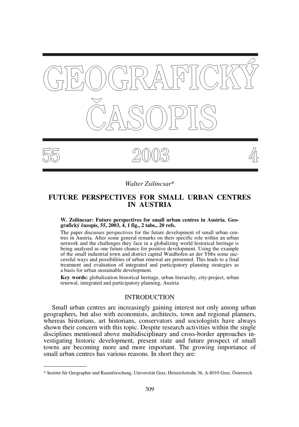 Future Perspectives for Small Urban Centres in Austria