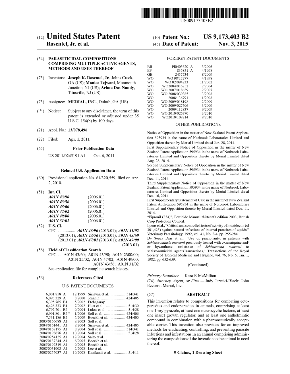 (12) United States Patent (10) Patent No.: US 9,173.403 B2 Rosentel, Jr